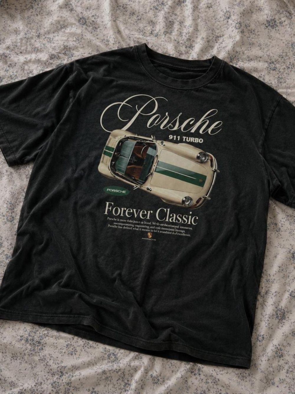Gildan Black Tee with Cream and Green Porsche 911 Turbo Graphic